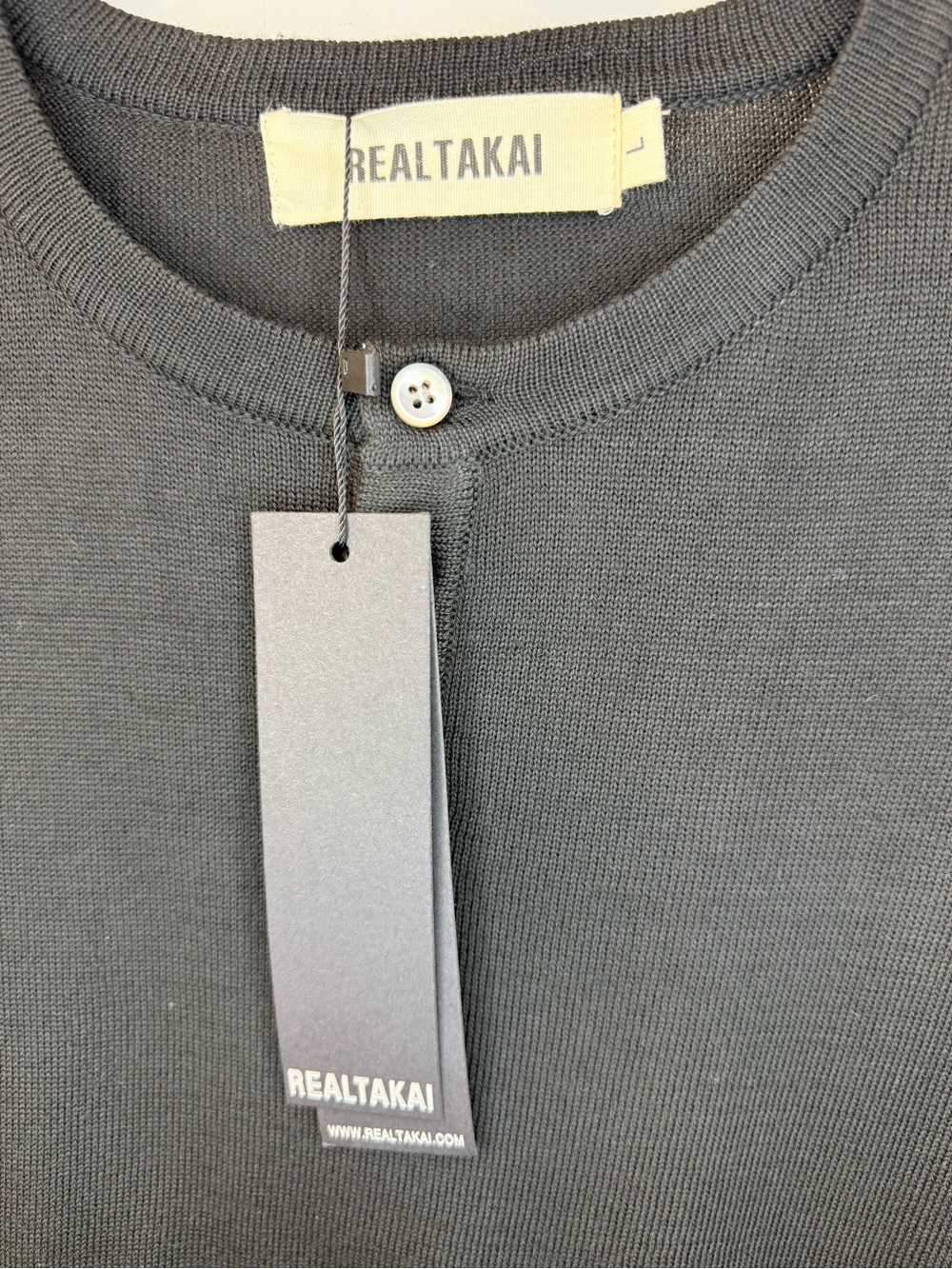 Real Takai 3 Button Knit Short Sleeve Black Henley Size Large NWT - Picture 3 of 5